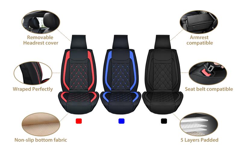 Nilight 5 Car Seat Covers Waterproof Faux Leather Cushions Anti-Slip Universal Fit for 5 Passenger Cars Hyundai Kia Civic Corolla Honda Accord Camry CR-V Fusion SUV Truck, Black+Red Interior Design Automotive  dealsforyoudays