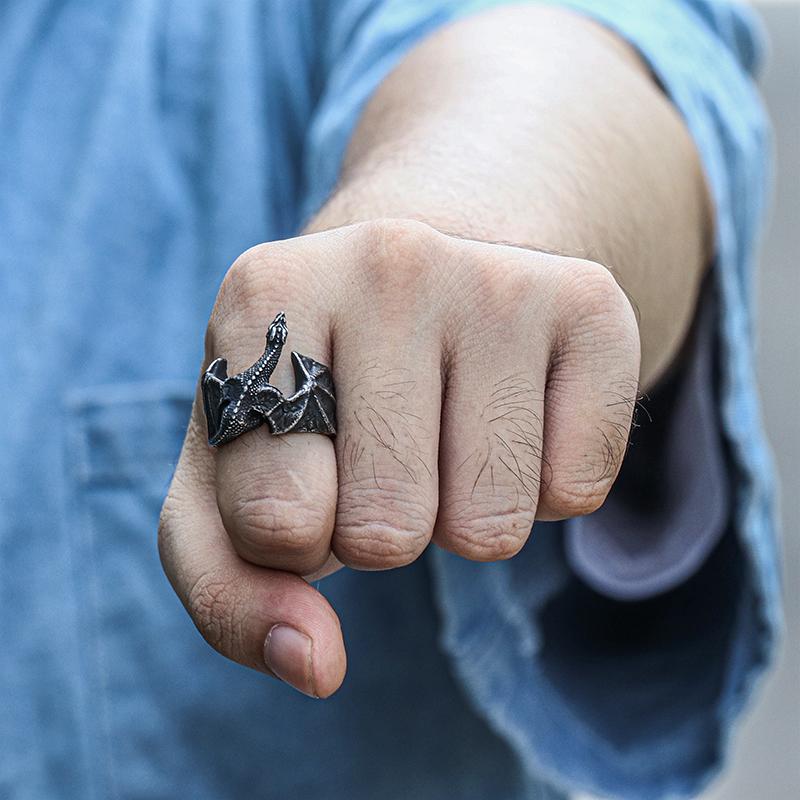 GTHIC Celtic Flying Dragon Ring Non Tarnish Statement Jewelry for Men Women Stainless Steel