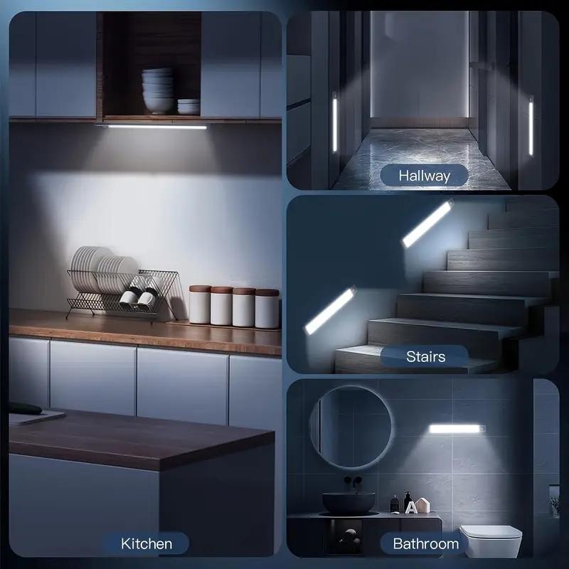 LED Motion Sensor Cabinet Light, USB Rechargeable, Anti-Glare Aluminum Alloy, Adjustable Three-Color Warm Closet Lamp, Wireless Magnetic Strip Nightlight