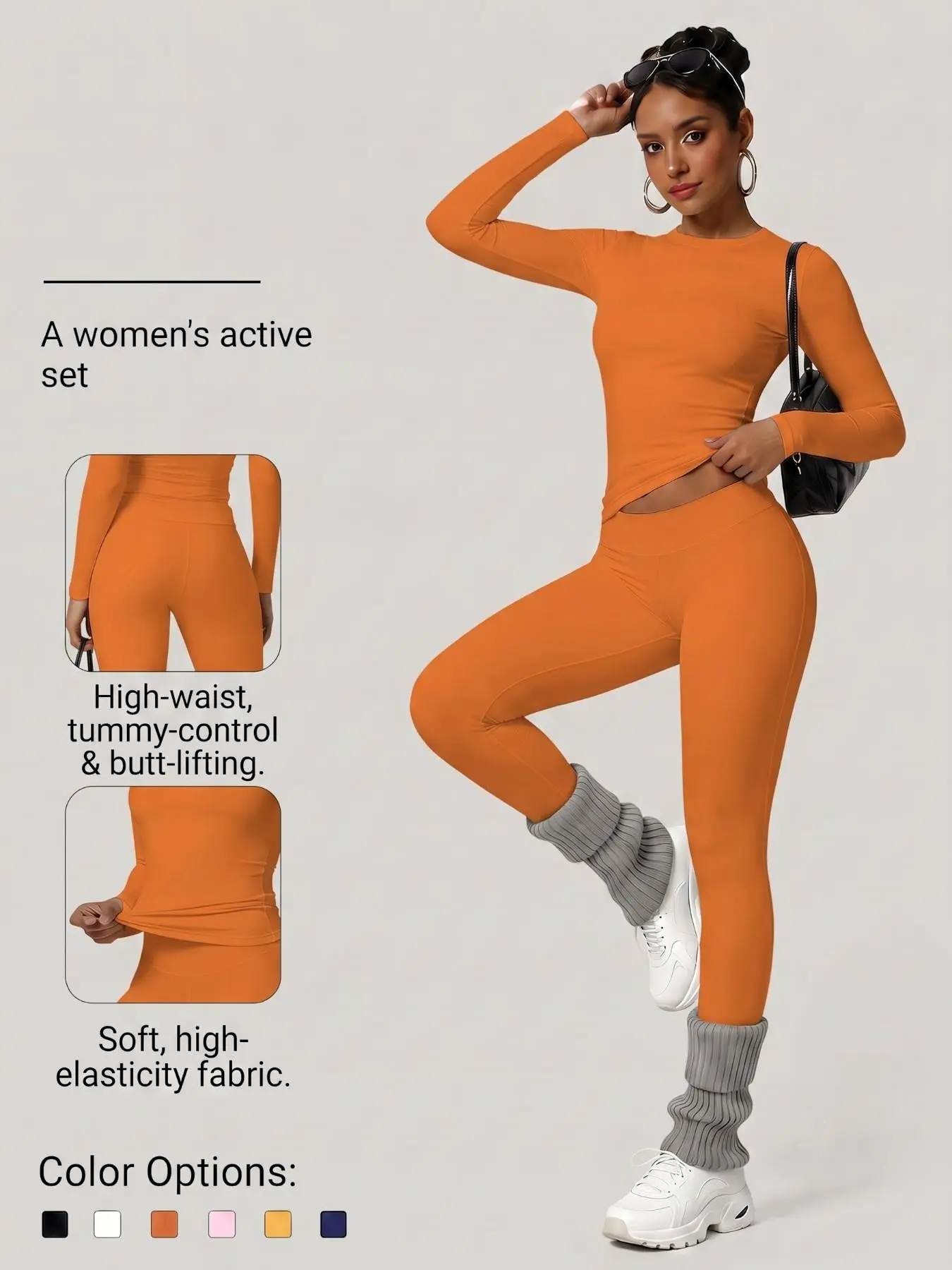 Women's Two-Piece Set Long Sleeve Top and Pants, Comfortable Round Neck T-Shirt + High Waist Slimming Leggings, Fall & Winter Casual Wear