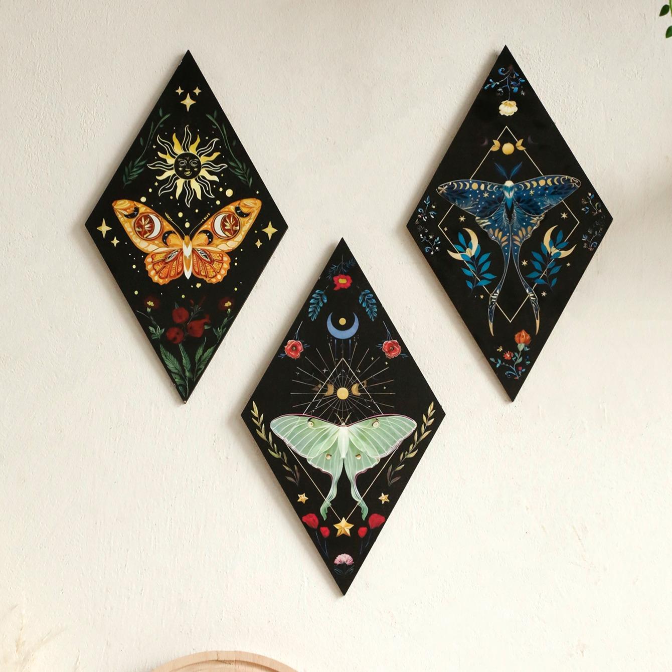Wooden Butterfly & Moon & Star Pattern Wall Art, 3 Counts Boho Style Wall Decor, Wall Hanging Decor for Home Living Room Bedroom