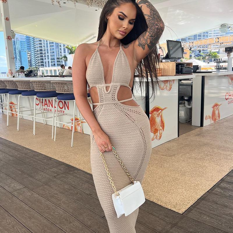Women's Plain Cut Out Tie Back Cami Sleeveless Dress, Sexy Backless Halter Neck Dress for Parties, Clubs and Dating, Ladies Summer Homecoming Clothes