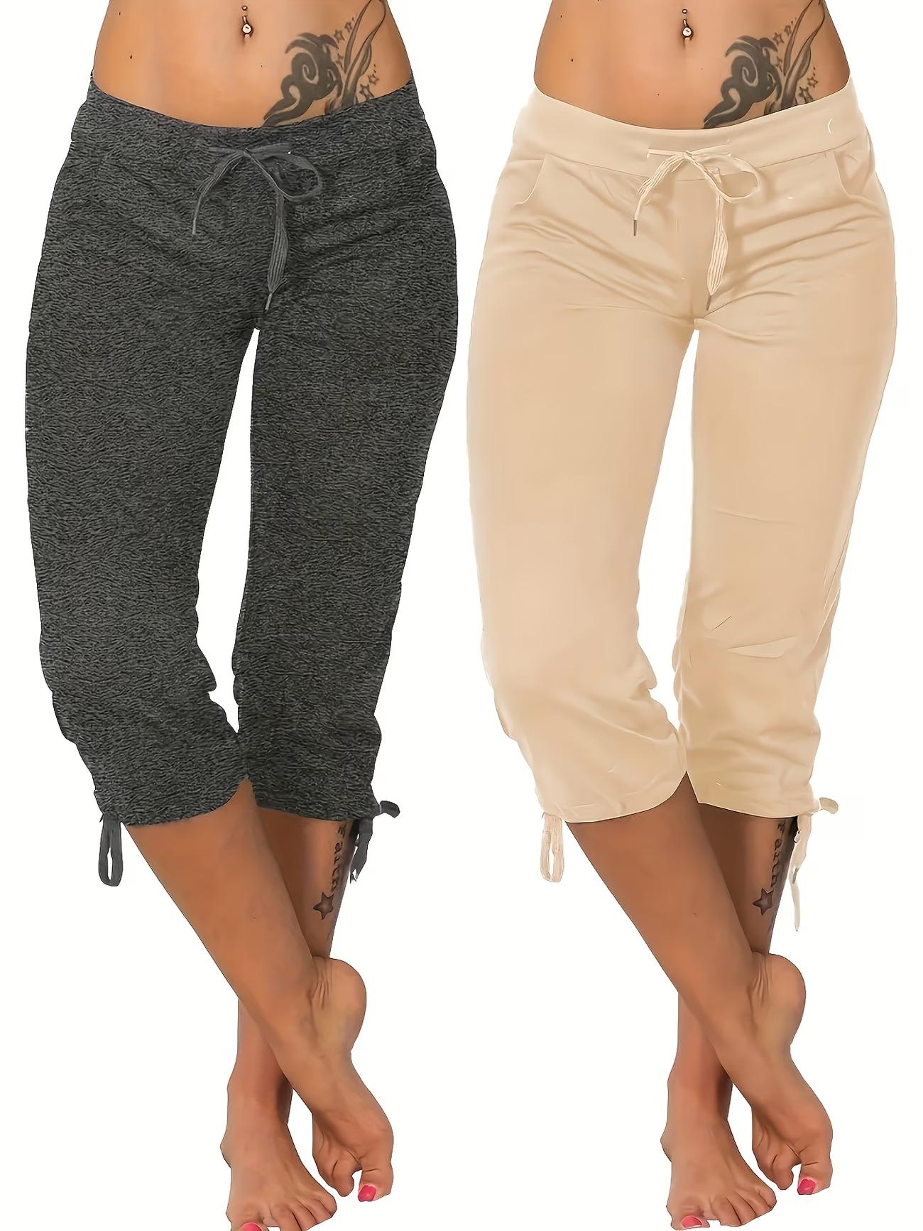 Pack of 2 women’s lightweight capris with drawstring waist — casual long pants, comfortable and stylish, suitable for spring and summer