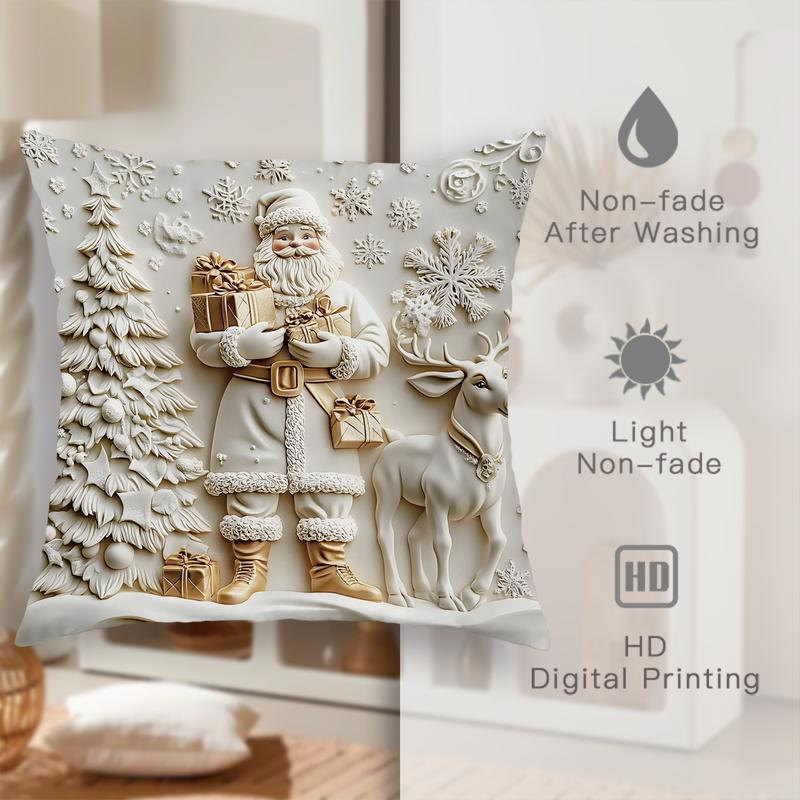 Christmas Themed Cushion Cover, 4 Counts/set Soft Comfortable Single Side Printing Decorative Cushion Cover, Cushion Cover for Home Living Room