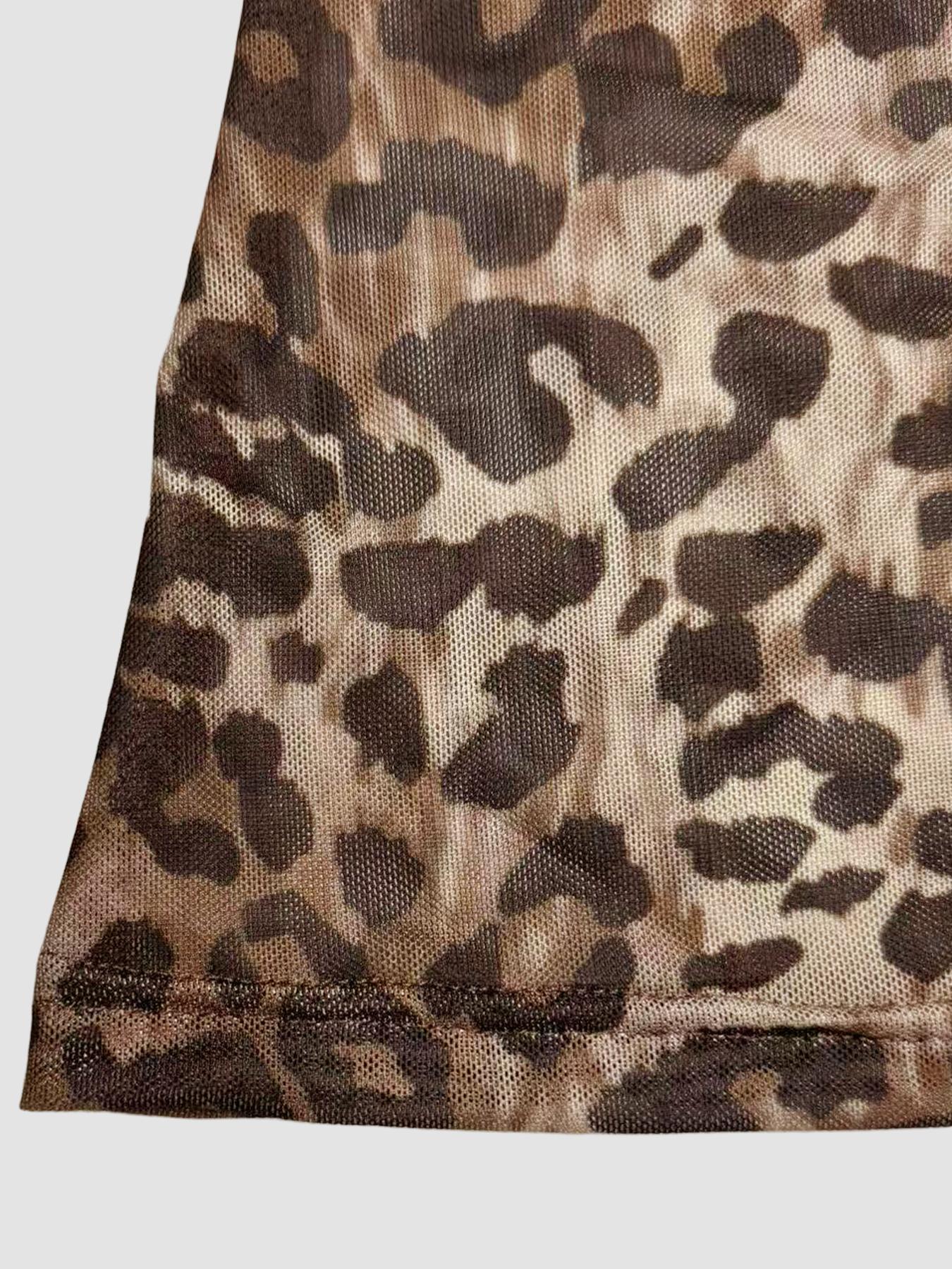 Women's Leopard Print Long Sleeve Slim Fit Round Neck T-shirt, Casual Y2k Style Top for Spring & All Seasons, Perfect for Parties & Daily Wear, Womenswear