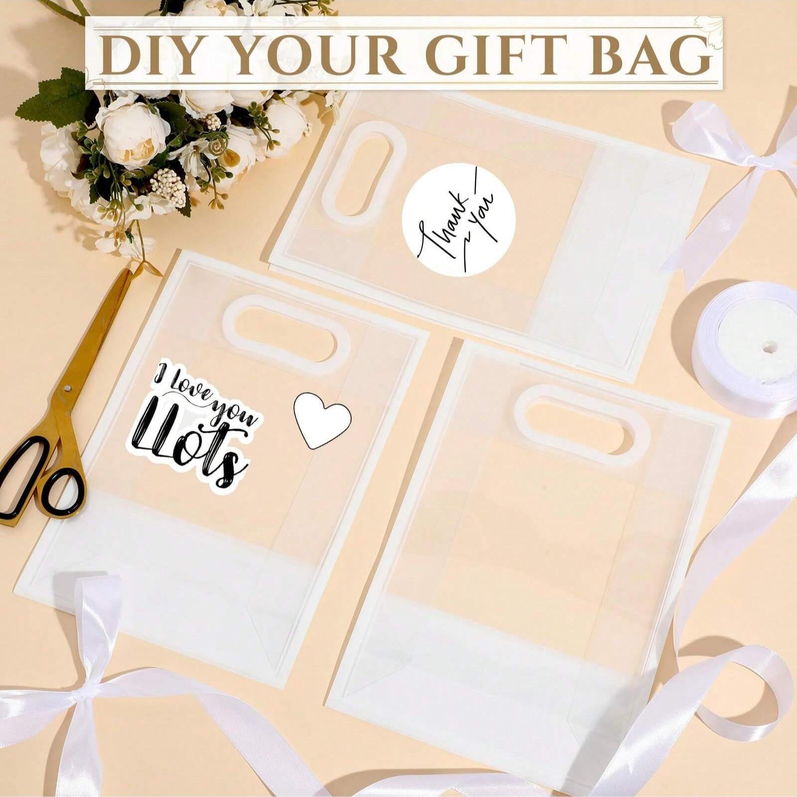 10 Transparent Plastic Gift Bags, PVC Clear Tote Bags with Ribbon, Waterproof Reusable, Ideal for Holidays and Events