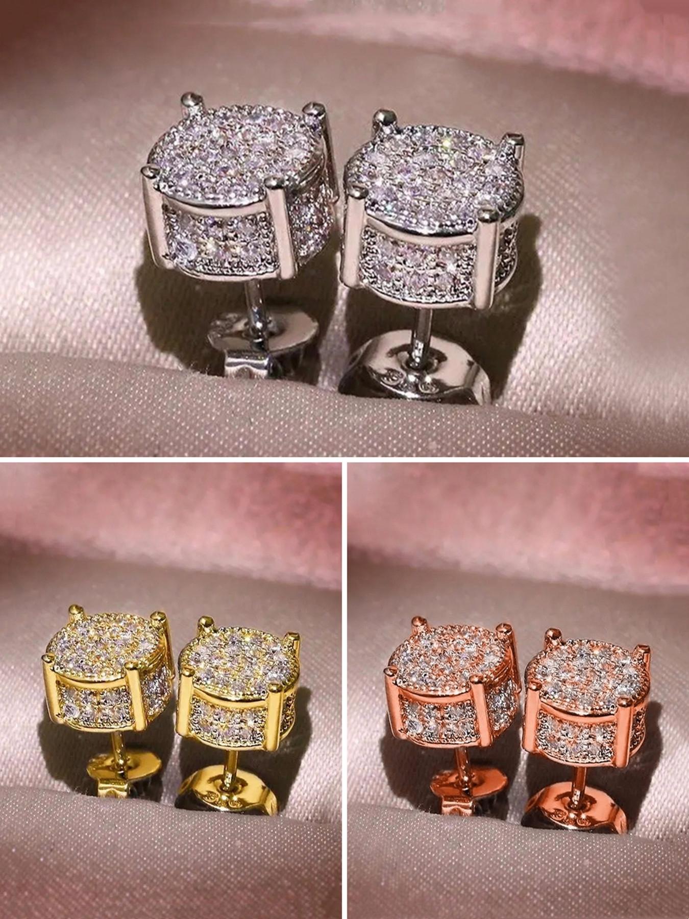 Rhinestone Decorated Stud Earrings, Women's Anniversary Wedding Jewelry Gift, Elegant Light Luxury Accessory, High Quality Earrings