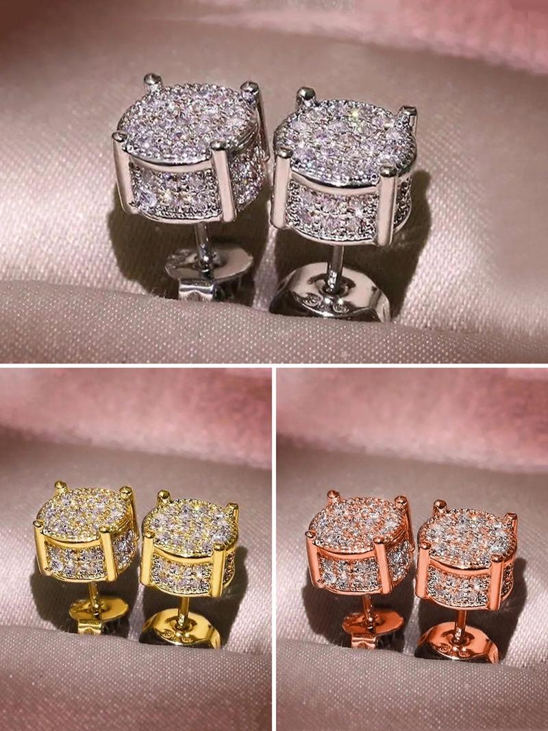 Rhinestone Decorated Stud Earrings, Women's Anniversary Wedding Jewelry Gift, Elegant Light Luxury Accessory, High Quality Earrings