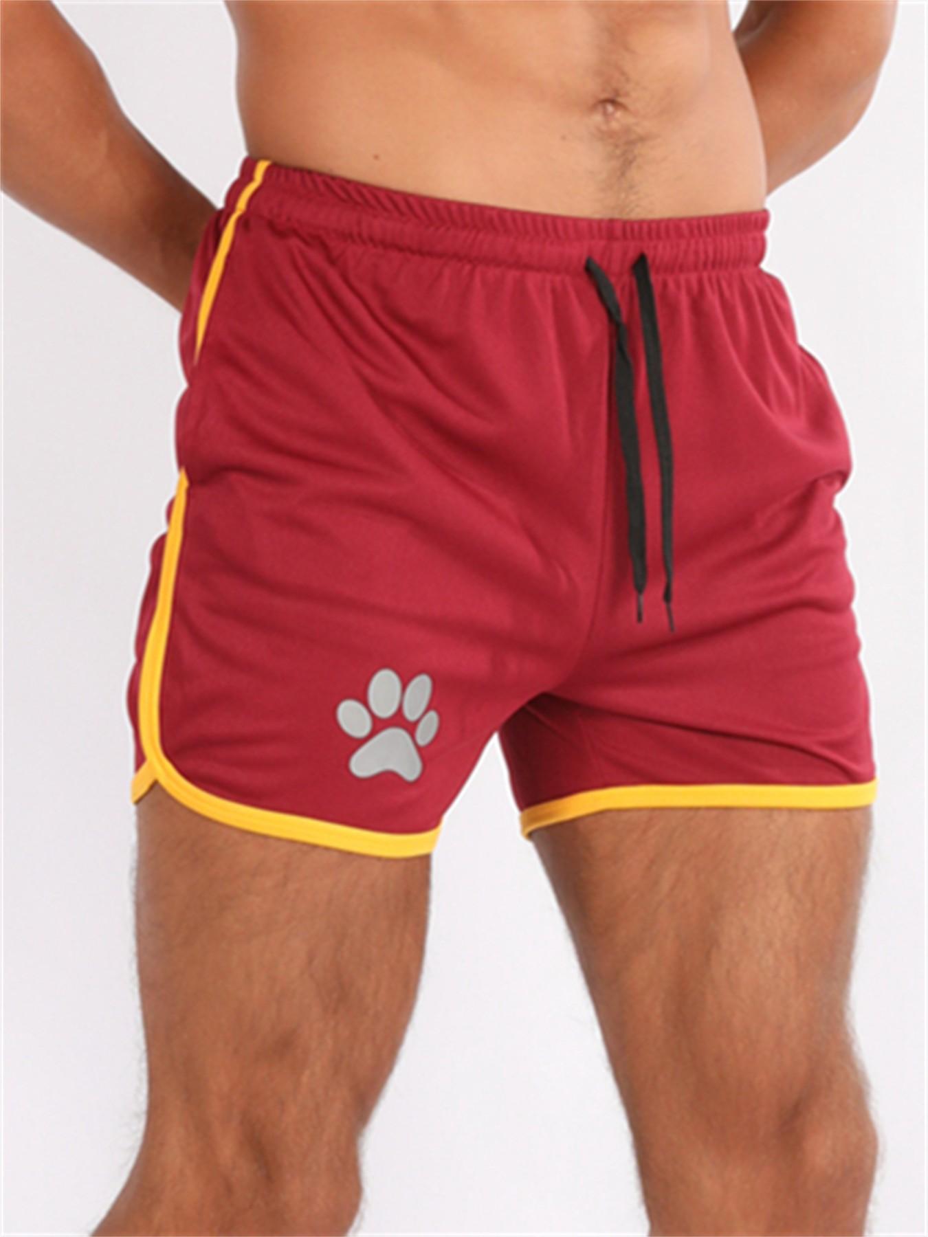 Men's Summer Running Shorts, Breathable Gym Sports Pants with Pockets, Outdoor Training Casual Daily Wear, Bear Print Three-Quarter Length