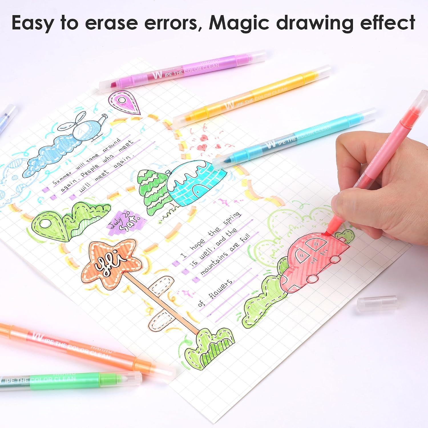 Erasable Highlighters, 10 Pastel Highlighters  Colors,  Tip Cute Erasable Highlighter Pens No Bleed Through for  Journaling,  Study, School Office Supplies