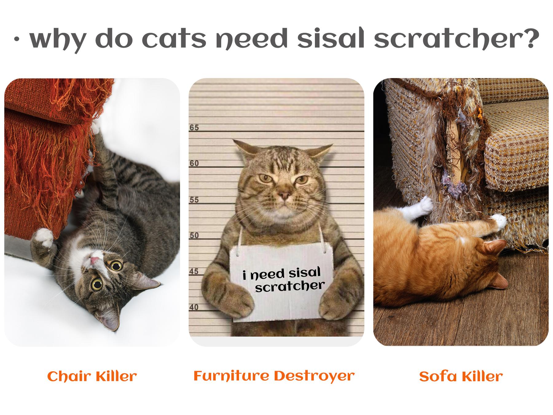 Sisal Cat Scratching Bed, Nartural Sisal Wear-resisitant Cat Scratcher, Cat Paw Pad for Large Cats, Cat Scratching Board Protects Cat From Scratching, Wooden Cat Home Furniture