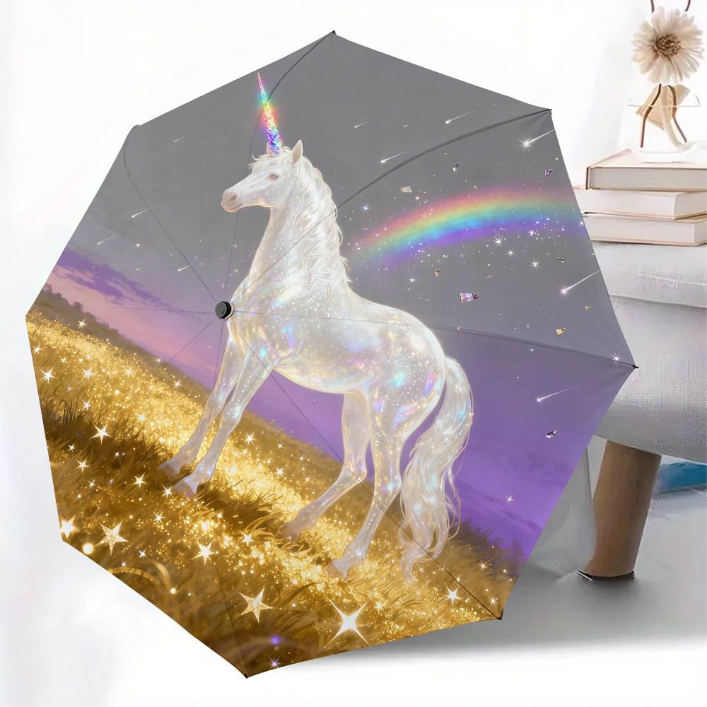 Unicorn Automatic Umbrella with Glowing Pattern, Durable Foldable Design, Ideal for Commuting & Daily Use, Perfect Gift