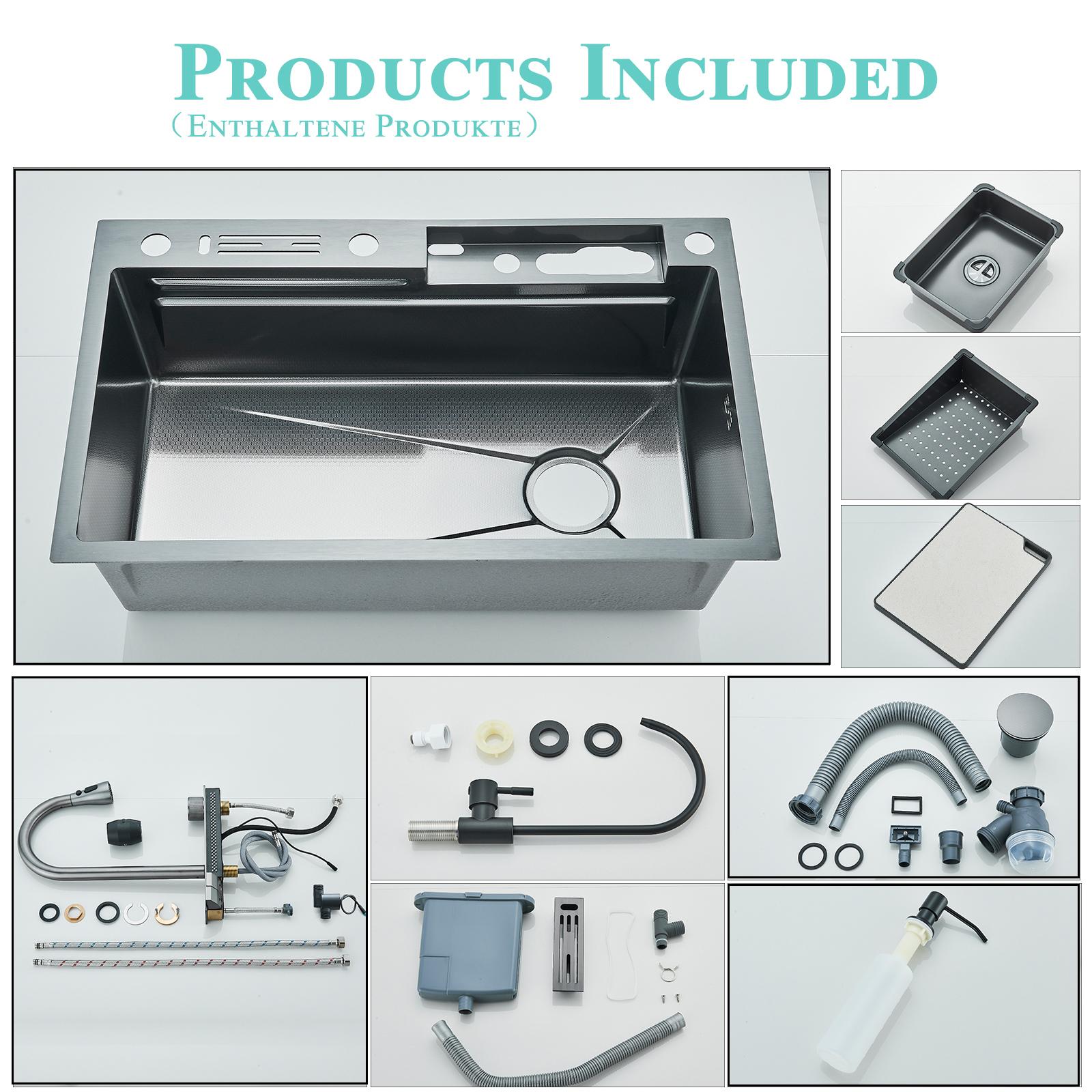 Senlesen 29.5x18 inch Stainless Steel Waterfall Kitchen Sink with Pull Out/Down Faucet Drop in Single Bowl Sink with Drain Assembly Accessories Flying Rain Mixer Faucet Modern Senlesen 29.5x18 inch Stainless Steel Waterfall Kitchen Sink with Pull Out/Down Faucet Drop in Single Bowl Sink with Drain Assembly Accessories Flying Rain Mixer Faucet Modern