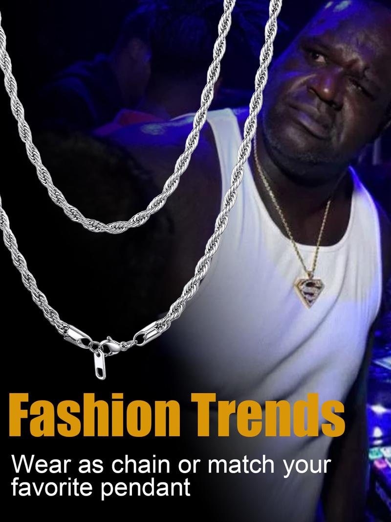 PROSTEEL Rope Chain Necklace Stainless Steel Chain Necklaces Length 18-30 Inches Width 3mm/6mm Necklaces For Men Women with Gift Box