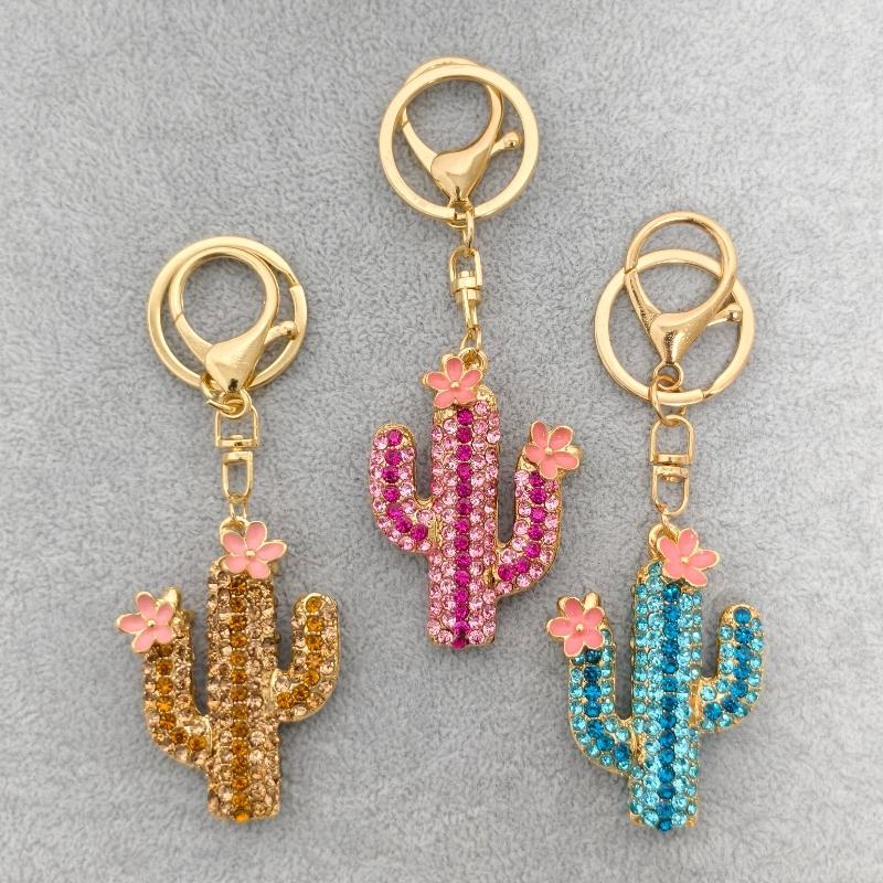 1PC Cactus Key Ring Plant Rhinestone Pendant Keychain Fashion Accessories for Friends Gift