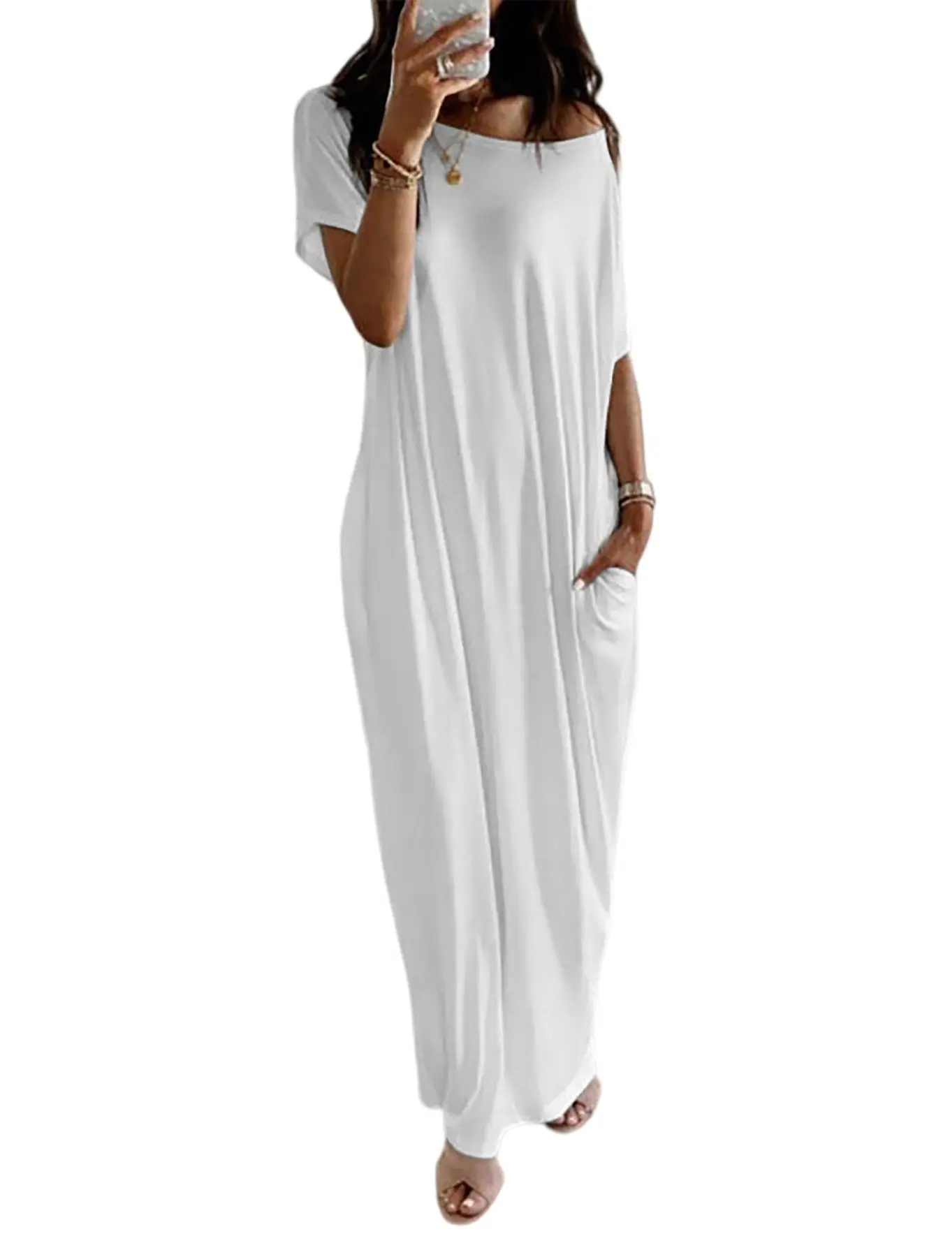 Women's Solid Batwing Sleeve Loose Nightgown, Casual Comfort Short Sleeve Sleepwear Loungewear, All-Season Ladies Pajamas, Daily Wear Home Dress