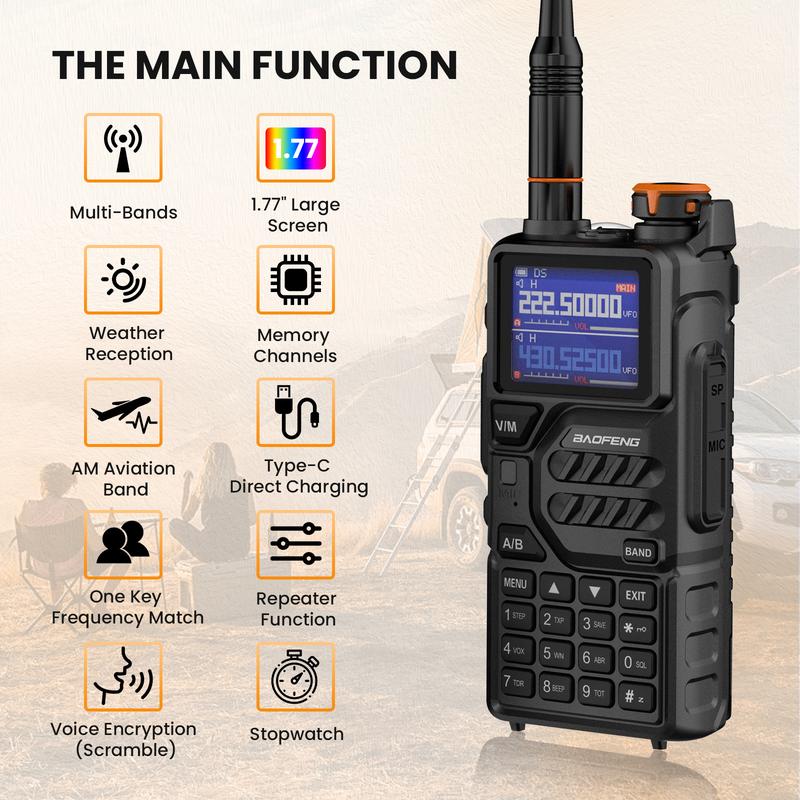 BAOFENG Radio K5PLUS 10W Max Power Long Range Handheld Ham Radio Walkie Talkies, Long Range Two Way GMRS Radio with NOAA Weather Alert Copy Frequency USB-C Charginng, Survival Gear for Ourdoor Audio