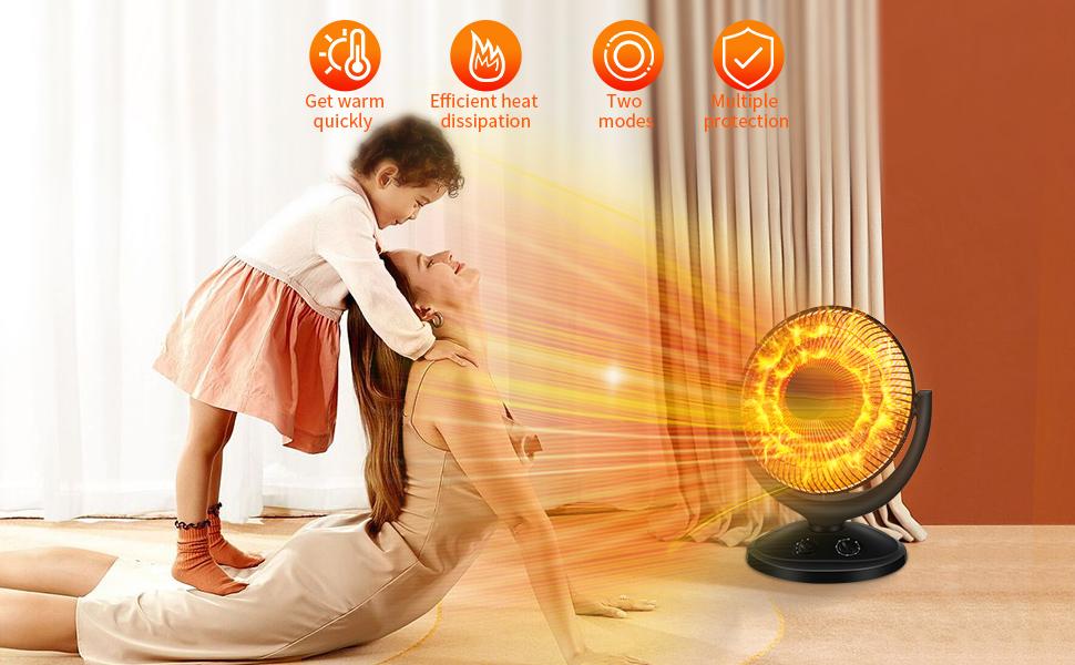 Space Heater, Portable Heater Electric Ceramic Small Heater Indoor Use Oscillating Radiant Dish Heater Overheat Protection Quiet with Adjustable Tilt for Home or Office, 800W Black