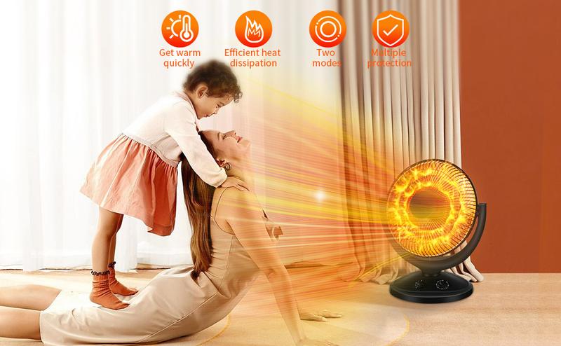 Space Heater, Portable Heater Electric Ceramic Small Heater Indoor Use Oscillating Radiant Dish Heater Overheat Protection Quiet with Adjustable Tilt for Home or Office, 800W Black