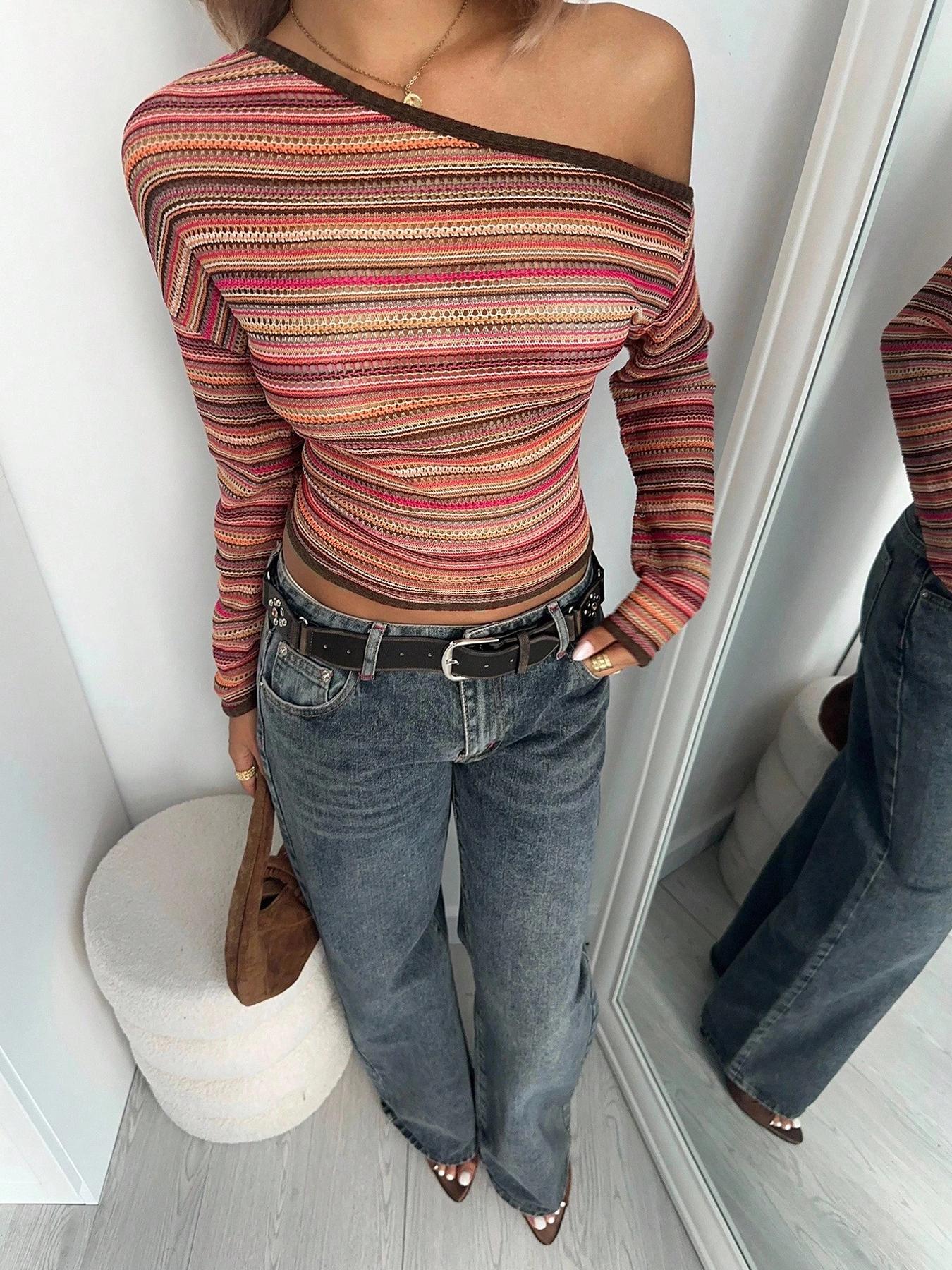 Women's Casual Striped Knit Top, Ladies' Stylish Sweater for Daily Wear, Comfortable & Trendy Outerwear for Women
