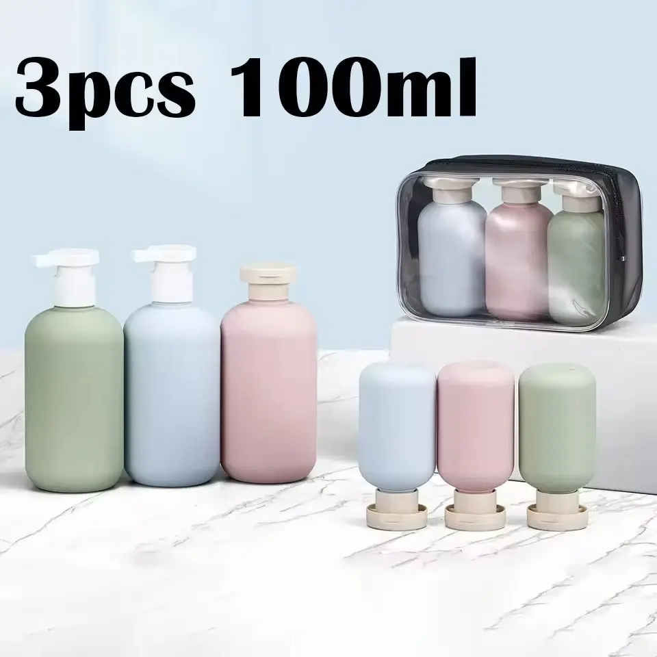 3-Pack Travel Shampoo Bottles, 100ML/200ML Plastic Pump Dispenser, Transparent Blue Color, Ideal for Lotion & Shower Gel