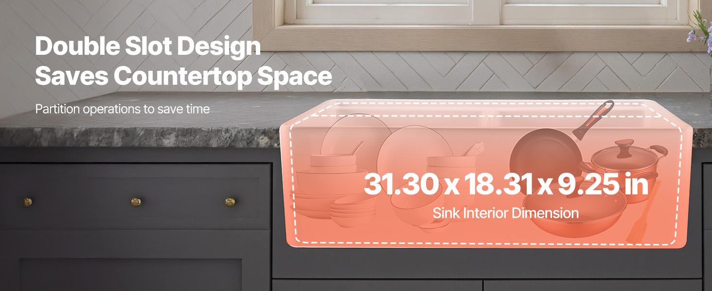 VEVOR 33x20 inch Farmhouse Sink, White Sink Workstation, Fireclay Undermount Basins, Apron Front Double Bowl Basin with Multiple Accessories, Large Capacity Household Dishwasher Sinks for Kitchen