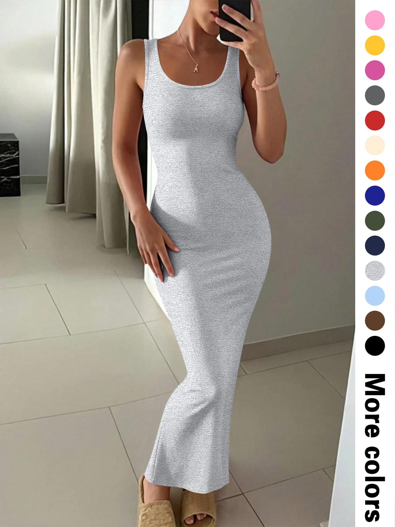 Women's Summer Casual  Round Neck Sleeveless Slim Fit Long Maxi Dress, 14 Color Options, Perfect for Daily Wear, Versatile for Various Occasions