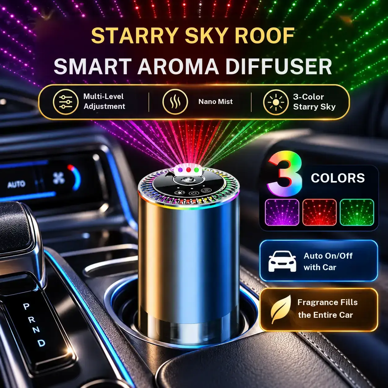 Car Interior Aromatherapy Machine Auto Accessories, Aroma Diffuser Humidifiers, Air Freshener & Purifier, Breathing Atmosphere Light Effect, Starry Lights, Adjustable Multiple Modes, Built in Batteries & Cells, Car Camping Essential, Tool Upgrade