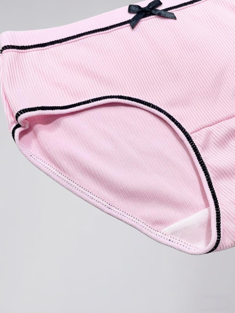 9-16Y,Girl's Simple Soft Comfortable Breathable Panties, With Cute Bow Design,Elastic Waistband, Student Underwear,Girl's Daily Briefs for All Seasons
