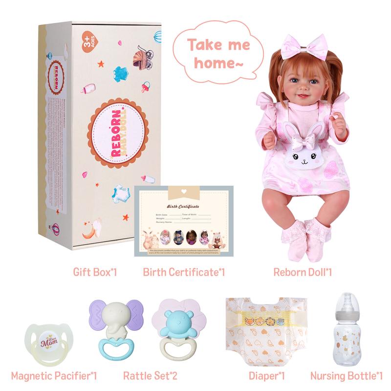 BABESIDE 20 "8 piece set of cloth body + vinyl non gender Realistic Reborn doll with gift box and feeding accessories suitable for Christmas New Year birthday gift