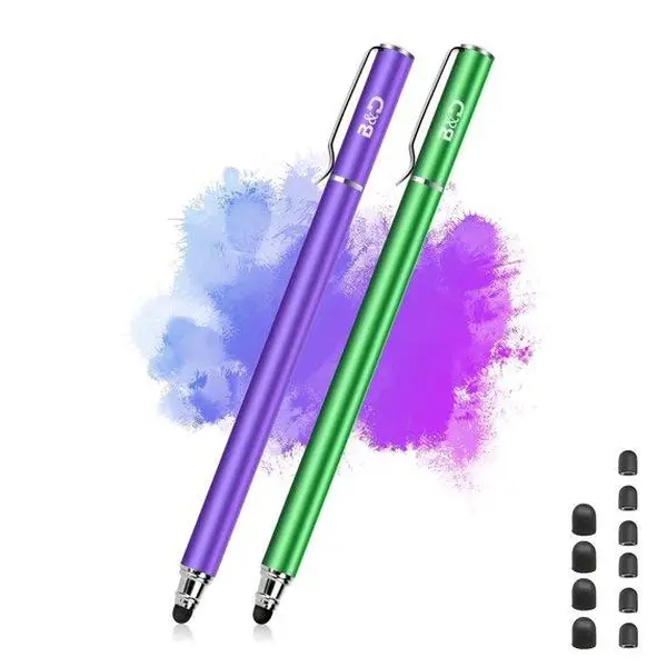 2‑Pack High‑Precision Capacitive Stylus Pens, Steel‑Aluminum Universal Touch Screen Stylus for iPad iPhone Android Tablet Smartphone, Comes with 10 Extra Replacement Rubber Tips