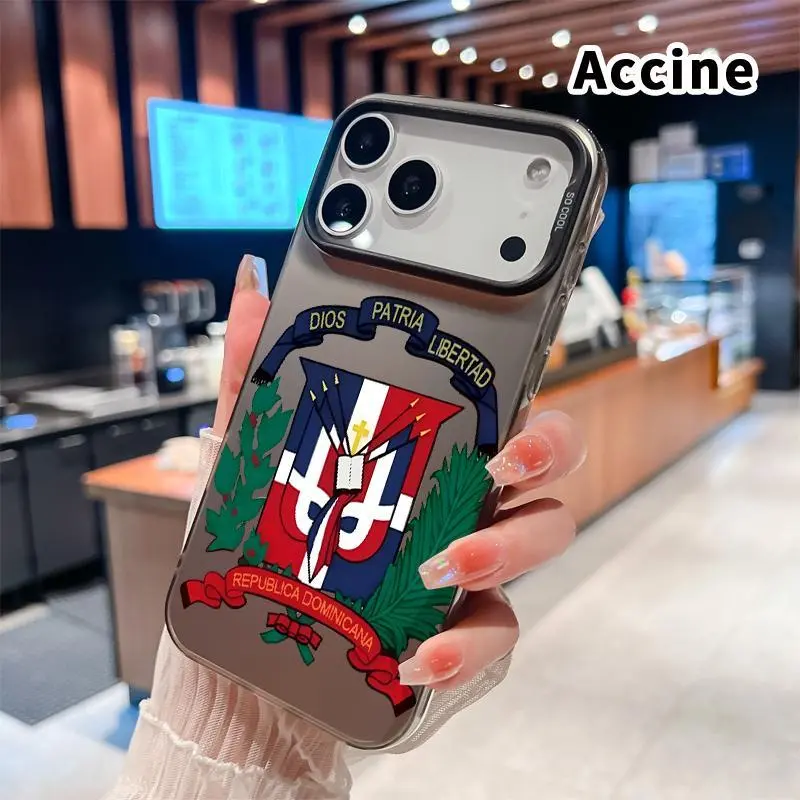 IMD Hard Polycarbonate Smartphone Shell Dominican Republic Emblem Pattern Cellphone Case with Drop Protection for iPhone 18 Pro Max 17 16 Plus 15 14 13 12 11 XR Air E Handheld Devices Bumper Cover for Boys Casing