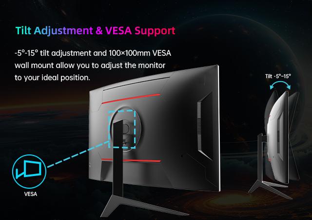 KTC 32'' 1920*1080p@240Hz HVA Curved 1500R Gaming Monitor, 125% sRGB Color Coverage, 1ms response time, Freesync/G-sync HDR10,HDMI/DP/USB Ports VESA,Tilt Adjustable,Black, H32S17F