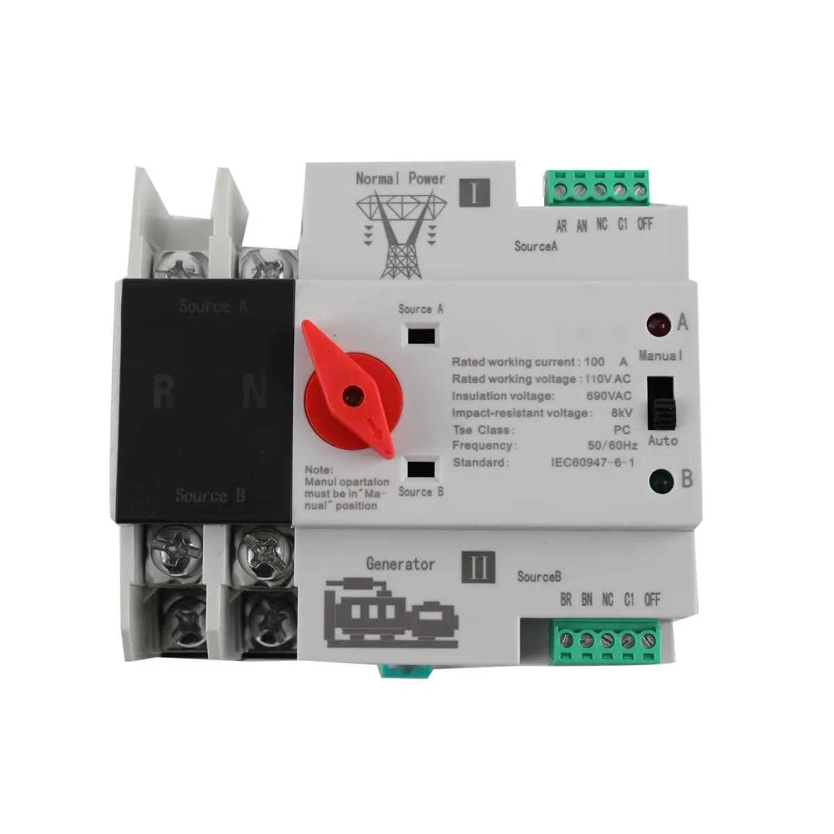 2P 100A 110V Dual Power Automatic Transfer Switch