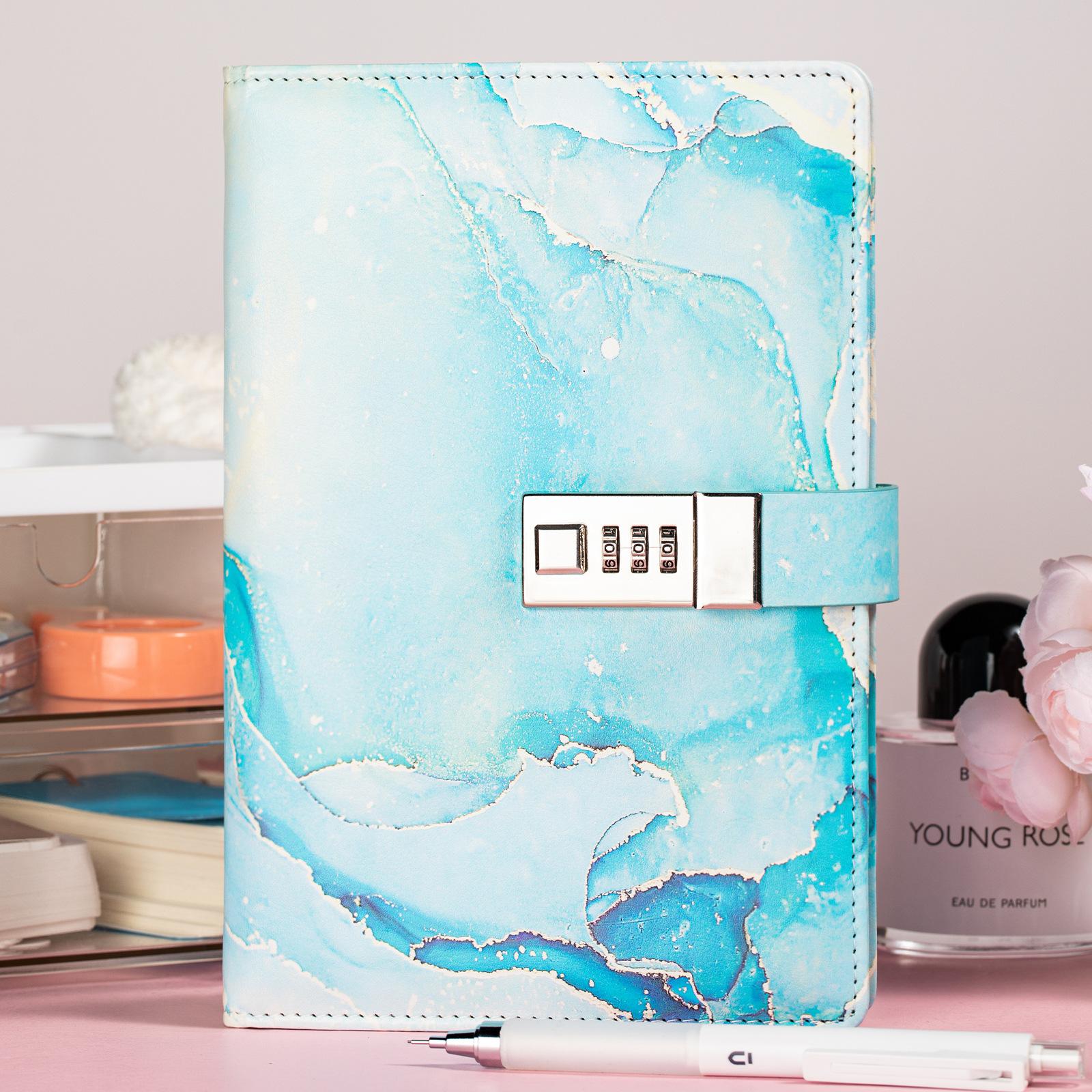 Marble Pattern Password Notebook with Lock, 1/2/3 Counts Creative Planner Notebook, Stationery Supplies for Home School Office