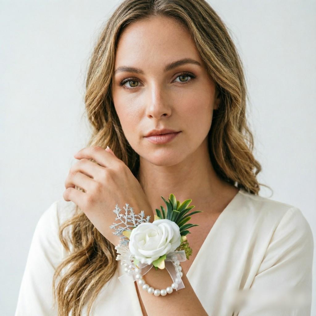 European-style groom and best man boutonnieres for wedding, white rose artificial flower brooch, Floral Brooch for bride, high-end wrist flowers for wedding, party decoration boutonnieres and wrist flowers, Boutonniere pins