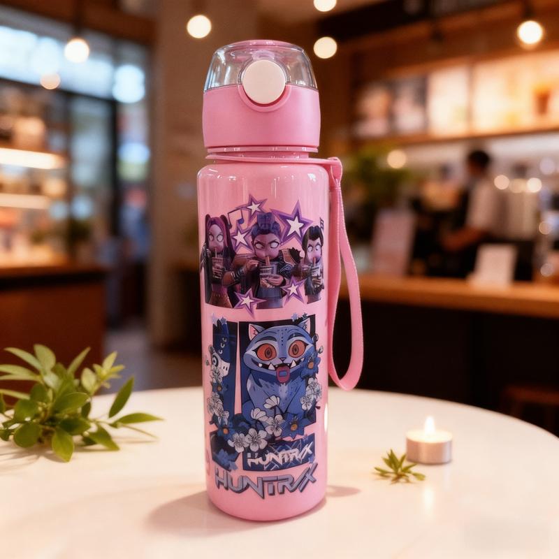 K-Pop Ghost Hunter-Themed Totem Water Bottle with Lid and Straw, 700ML Reusable Hard Plastic Eco-Friendly Bottle, Perfect for School, Travel and Halloween Parties