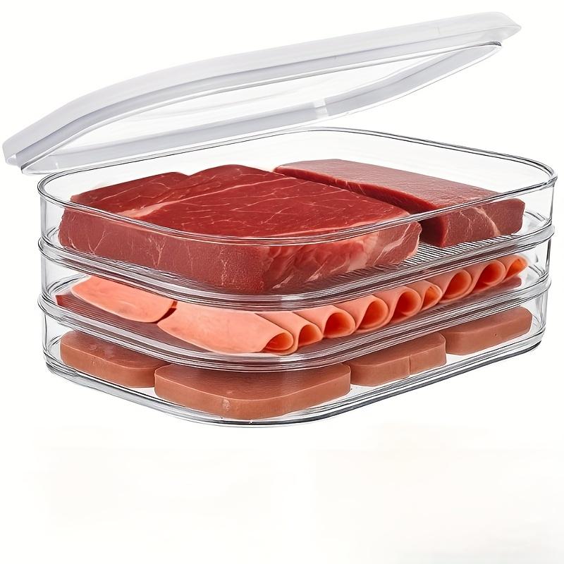 3-Layer Refrigerator Deli Meat Container, Stackable Bacon Lunch Meat Container, Suitable for Cold Cuts, Cheese, Sausage, Meal Prep Containers, Clear Food Storage, Kitchen Storage Containers