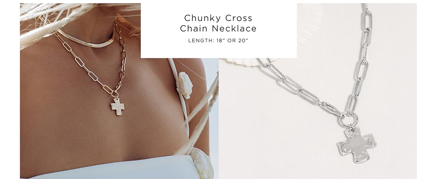 Michelle The Original Chunky Cross Chain Necklace for Women – Premium Waterproof, Tarnish-Free, Gold & Silver PVD Coated Jewelry – Hypoallergenic – Perfect for Beach, Weddings, Gifts