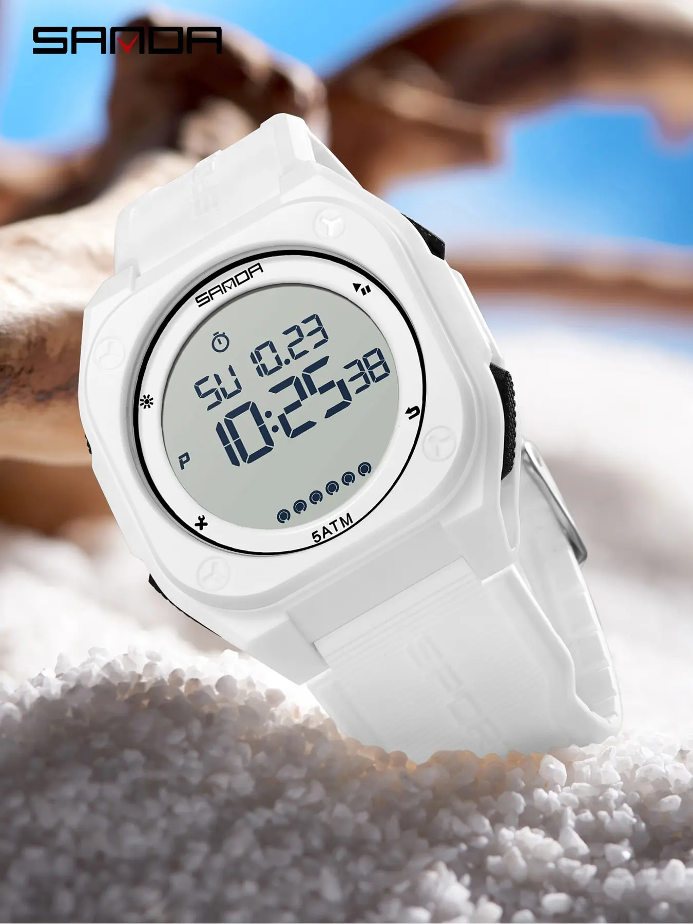 SANDA 6303 Fashionable Digital Electronic Sports Watch Multi functional Waterproof Colorful LED Men's Electronic Watch, Men's Sport digital  Watch, Fashionable Waterproof Watch with Luminous & Alarm & Calendar Function, with Box and Handline