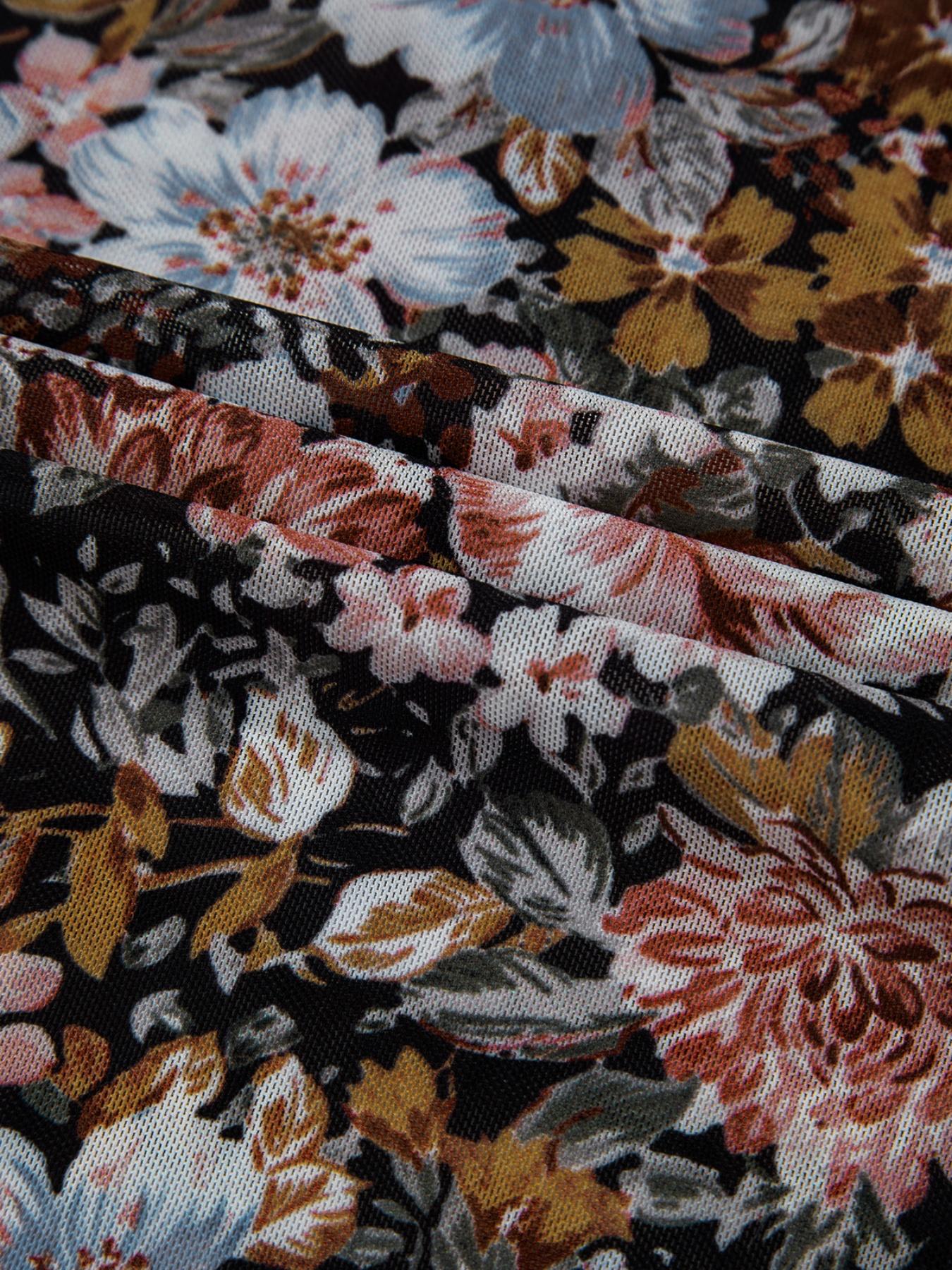 Hotapei Spring Autumn Casual Polyester Floral Slim Fit High Neck Long Sleeve Pullover Top, Women's Fashion Knitwear for Daily Wear