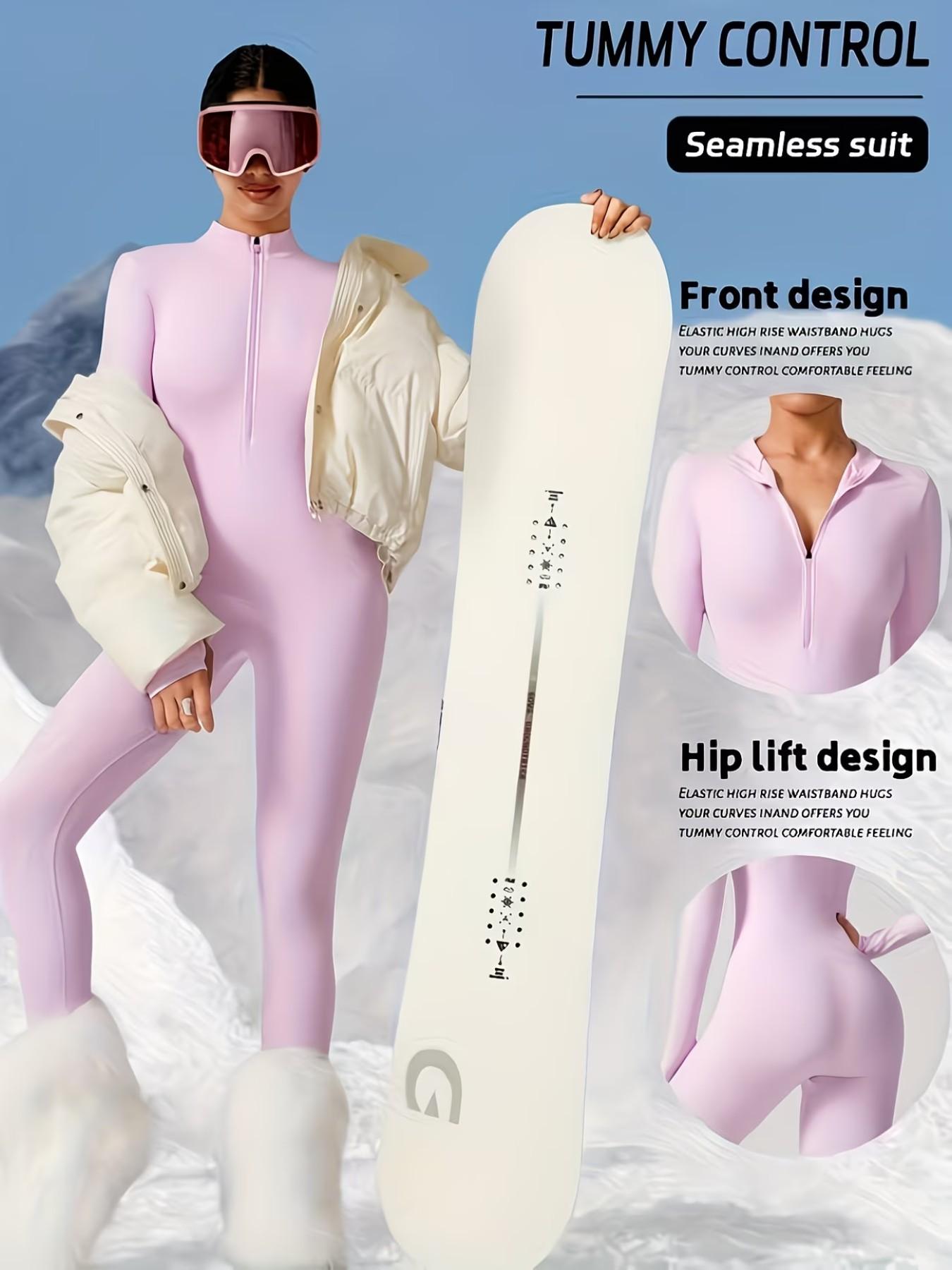 Women's Seamless Zipper Long Sleeve Shapewear Bodysuit, Fall Winter Innerwear, Ski Suit Lining, Comfortable and Stylish