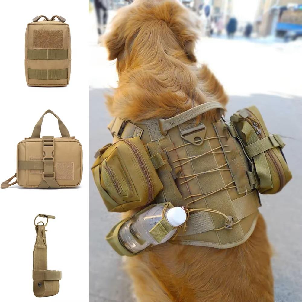 3 Pcs Dog Tactical Bags Molle Pouches for Dog Vest Harness Multi-Purpose Military Nylon Waist Pack Utility Bag Detachable Patches Pouches