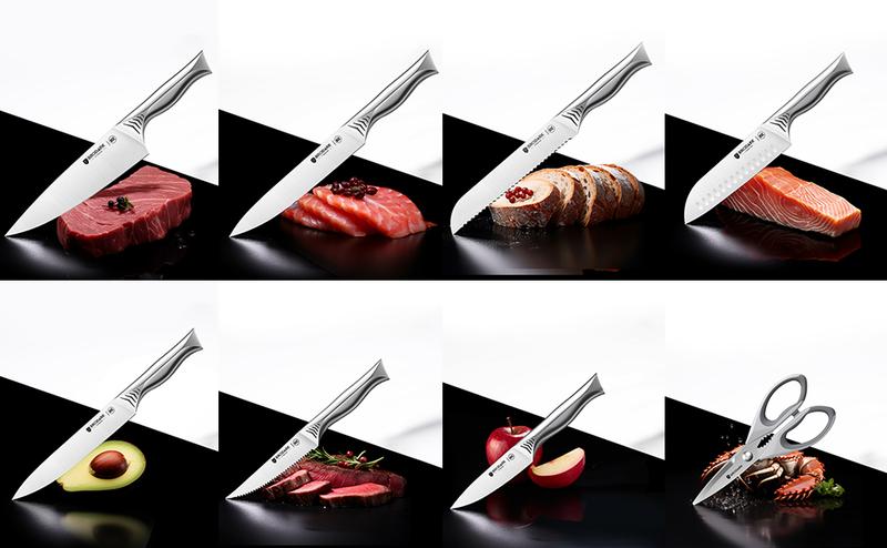 BRODARK Shark Series 15PCS Kitchen Knife Set with Block, Dishwasher Safe Knives Set for Kitchen NSF Certified German Stainless Steel Kitchen cooking Knives Built-in Sharpener High Carbon Professional Chef Knife Steak meat boning gifts for men Outdoorfun