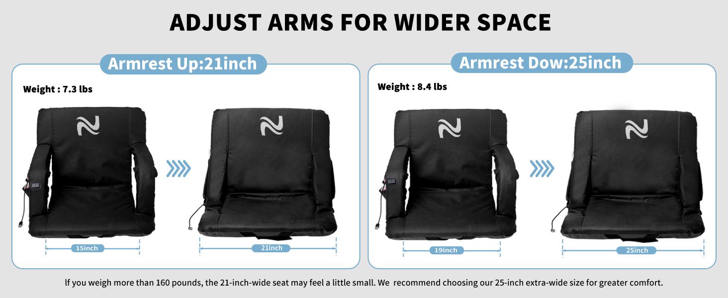 Lilypelle Heated Stadium Seats Bleacher Seat with Back Support & Arm Armrest, Portable 6 Reclinng Positions Stadium Chair for Sports Events, Outdoors（Power Bank is Not Included）