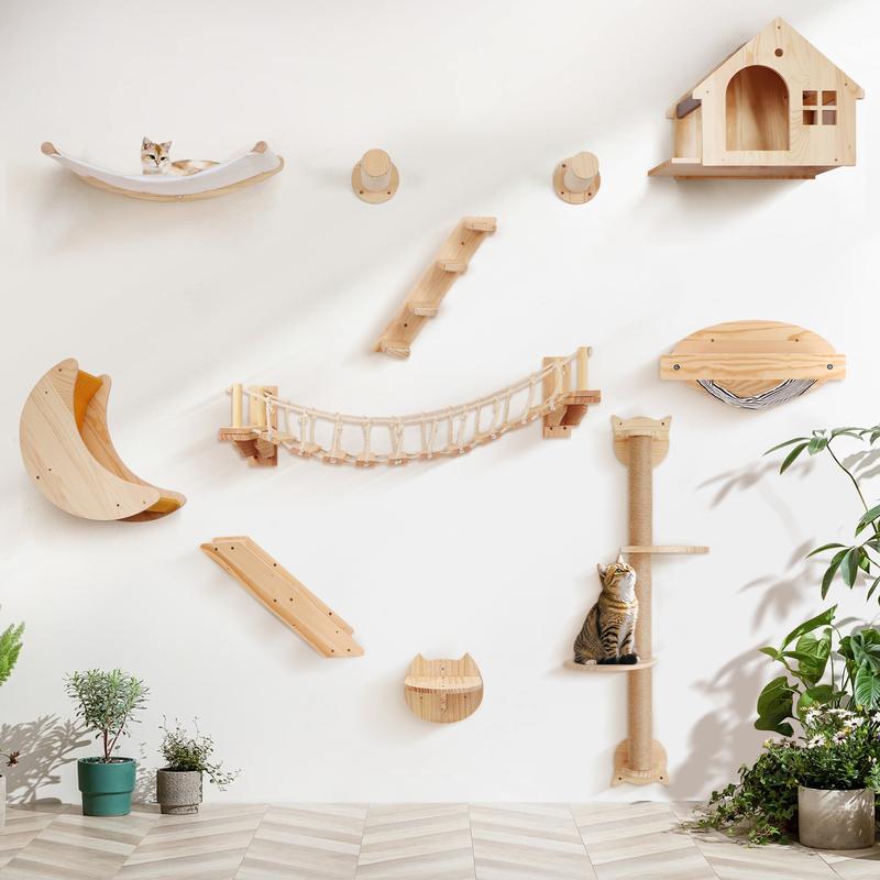 1pc Cat Climbing Shelf Wall Mounted Four Step Stairway With Sisal Scratching Post For Cats Tree Tower Platform Jumping Pet Furniture