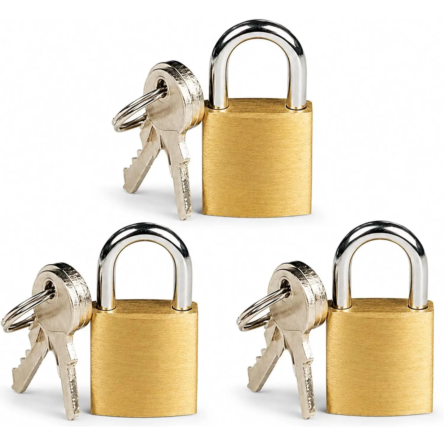 3 Pack Small Brass Padlocks with Keys - 20mm Mini Luggage Locks for Suitcase Zippers, Backpacks, Gym Lockers, Jewelry Boxes & Diaries - Heavy Duty Metal Keyed Locks (6 Keys Included)