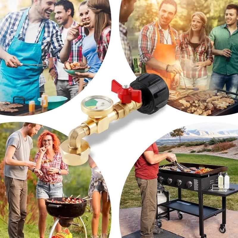Propane Refill Adapter with Valve & Gauge, Gas Cylinder Filling Connector, Glow in the Dark Meter, Ball Valve Gas Tank Connector, Christmas Gifts