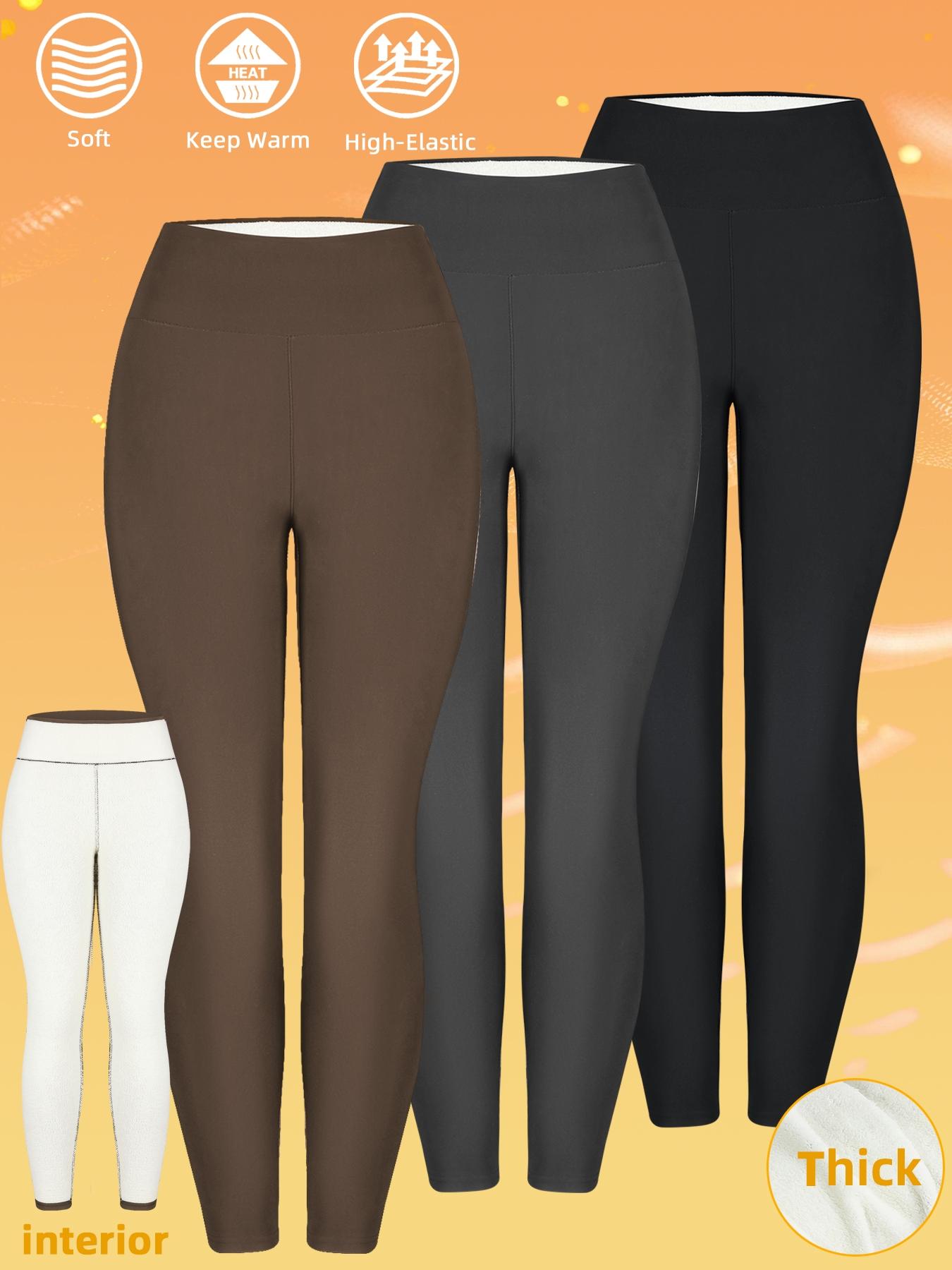Women's 3-Piece Winter Fleece-Lined Leggings, High-Waisted Warm Long Pants, Sporty Casual Minimalist Daily Wear, Thick and Comfortable