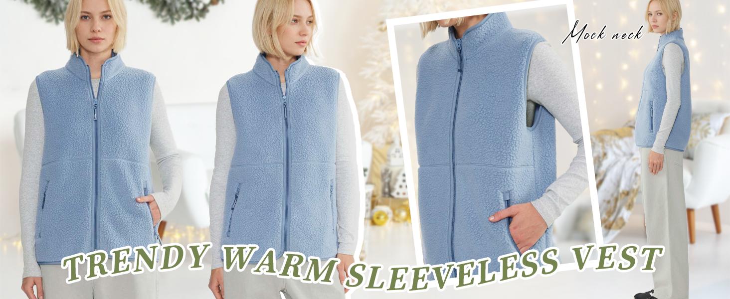 Songling  Sherpa Fleece Vest for Women Trendy Warm Sleeveless Vests Jacket Lightweight Zip Coats with Pockets Fall Outerwear Womenswear Fabric  Soft Outdoor